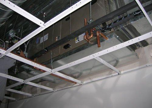 This HVAC installation in Los Angeles is a 5-ton Air-Handler 220 V, and was installed with a custom sheet metal drain pan.