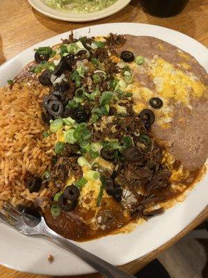 Flat enchiladas with machaca