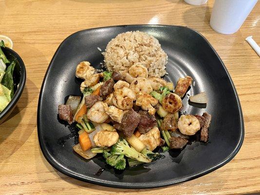 Chicken, steak, and shrimp hibachi