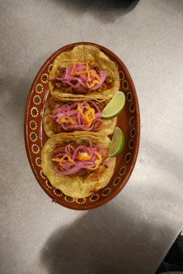 Tacos pibil on a hand made tortilla