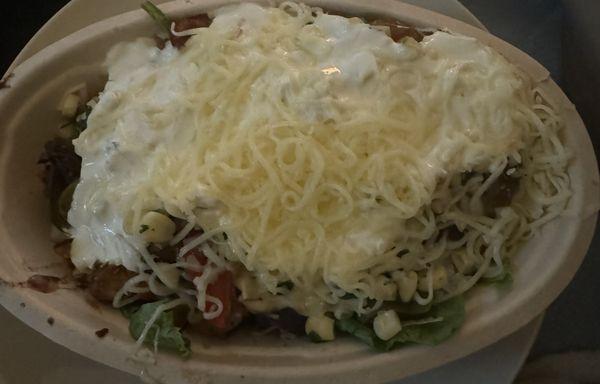 chicken salad bowl with queso