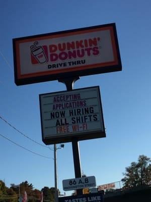 Plainville Dunkin Donuts -- 86 Washington Street / Route 1, Plainville          SIgn