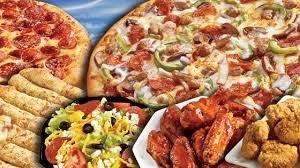 Pizza, wings, dippers, salad, cheezy bread