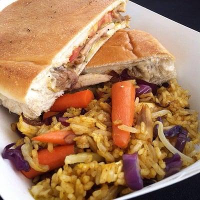 Cuban Sandwich with a side of Arroz con Pollo...