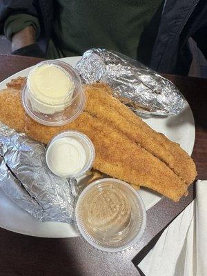 Flounder and shrimp.