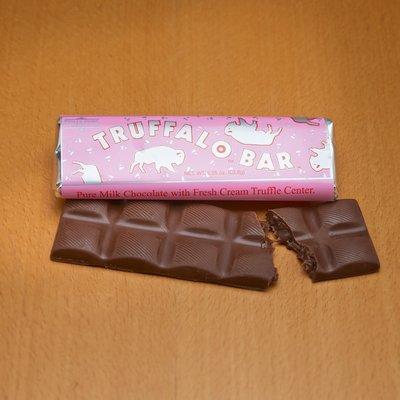 Truffalo Bar, milk chocolate with a soft chocolate ganache inside.