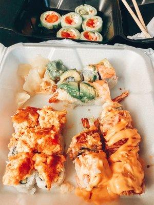 Top: Naruto Maki then Bubba Roll                                            Bottom (L to R): Dynamite roll & Paradise roll