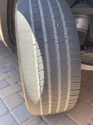 Abnormal tire wear after I brought truck in 3 times for them to fix alignment. They will not replace the tire.