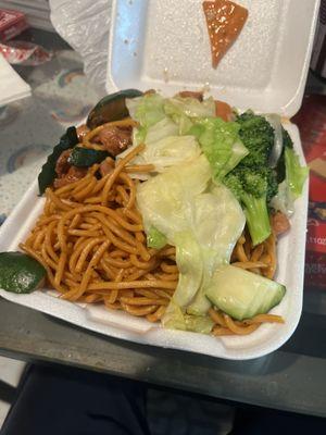 2 Item Combo - Chow Mein, Mushroom Chicken, and Hunan Mixed Vegetables