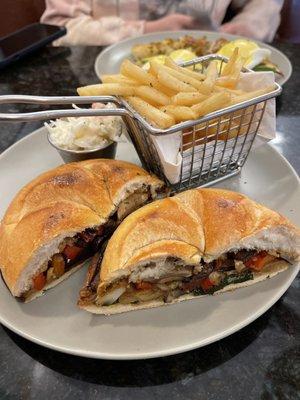 Apparently Kaiser roll is a Panini at Fishers Cafe. 10$ sandwich with spoon worth of coleslaw and 26 french fries.