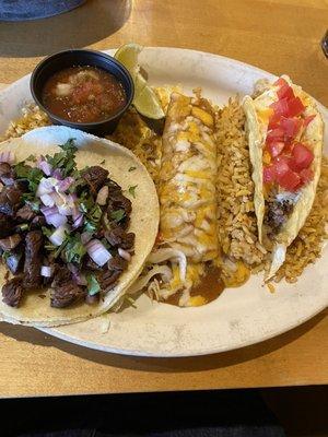 Street Taco, Beef Tamale, and Ground Beef Taco