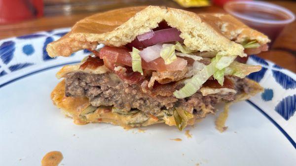 Burger cut in half