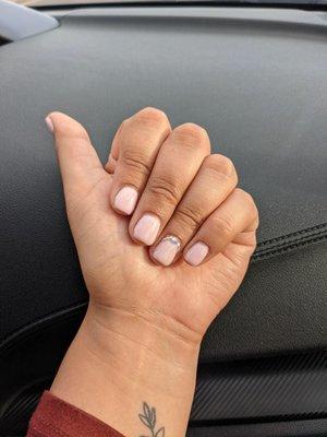 Natural gel manicure (color: Melody) with ring finger gems