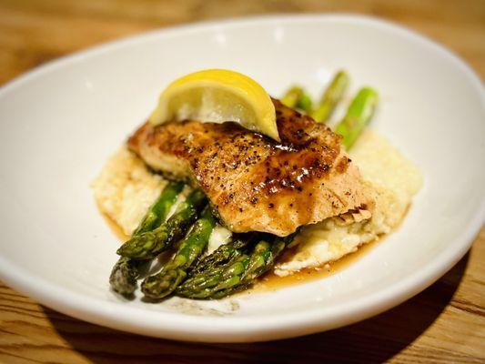 Roasted Salmon on a Risotto with brown lemon butter sauce