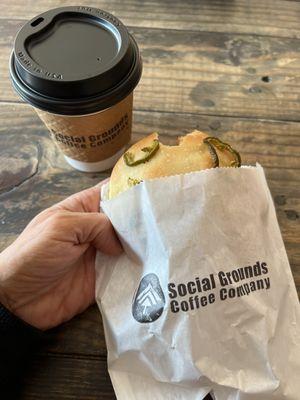 Jalapeño kolache and black eye coffee