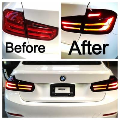 Custom Cut Vinyl Wrap on a 320i BMW Tail LIghts