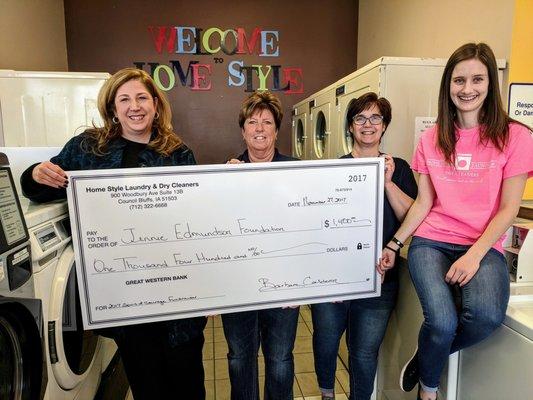 2017 Wash Away Breast Cancer Fundraiser Event.  Donated $1400.00 to Jennie Edmundson Foundation.