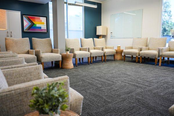 In this group room, we foster connection and care. A safe, inviting space where healing happens together at Lightfully Behavioral Health.