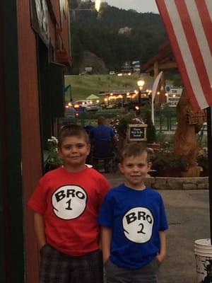 My boys in front of the restaurant