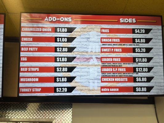 Add-ons and Sides Menu