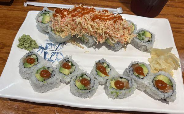 Volcano roll & Spicy salmon roll