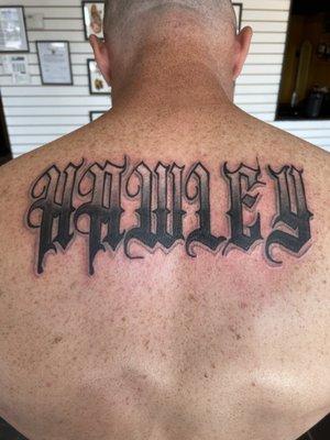 Lettering done by Chuck Galante at 4-5-6 Tattooe