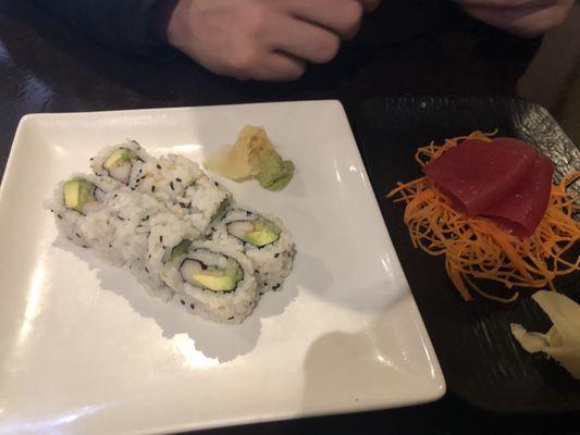 California roll with special and tuna sashimi