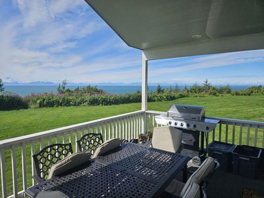 View from our cabin, looking towards the volcanoes.