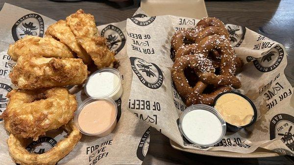 Onion rings and fried pretzels