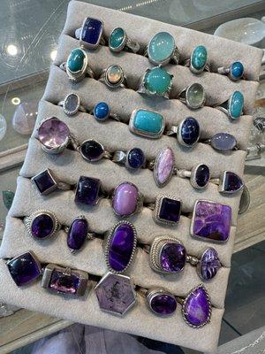 Handcrafted sterling silver Rings. Amethyst, Sugilite, Charoite, Opal, Blue Tourmaline and Amazonite