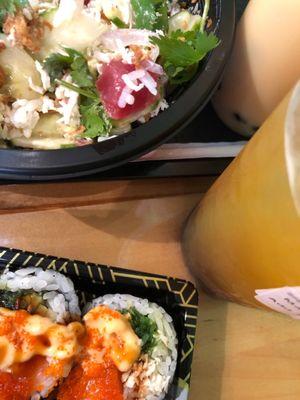 Sushi maki and poke bowl