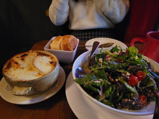 French onion soup and goat cheese salad