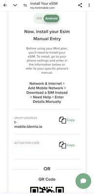 QR code to install my eSIM. I needed another device to display and use my phone's camera. The manual installation didn't work.