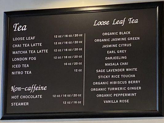 Tea menu