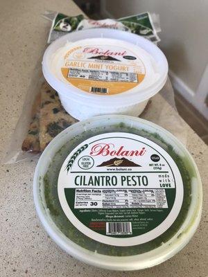 Bolani with cilantro pesto and garlic mint yogurt - $20 - addictive stuff