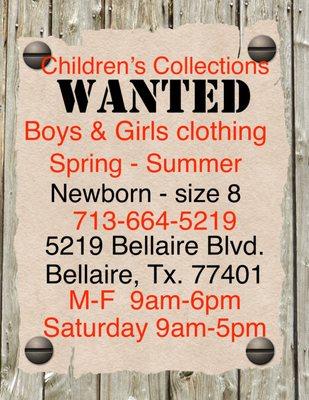 Children's Collections. In the industry since 1989.
Looking for specialty apparel , Newborn - size 8, New or Pre-owned, for consignment.