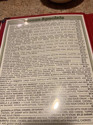 Menu has a wide selection, although there's so much text it feels a bit cluttered.