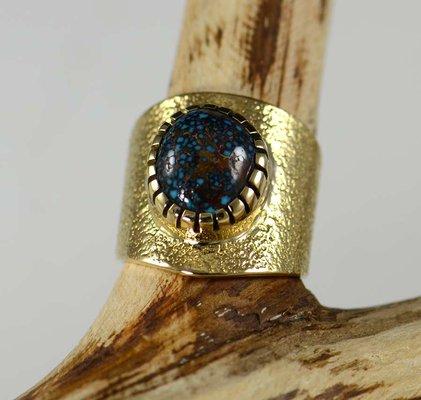 18kt Gold and Lander Turquoise Ring by Charles Loloma