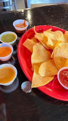 Chips with various salsas to try