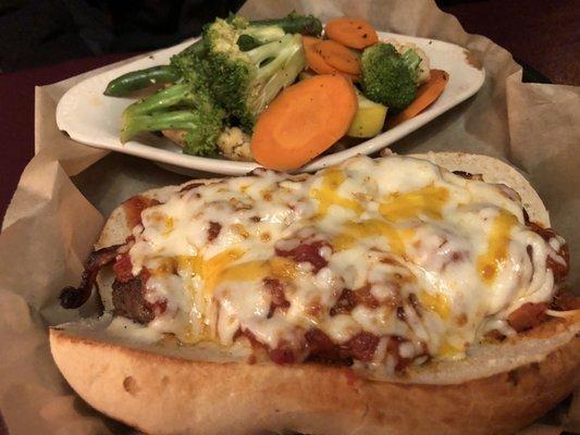 Meatball sub sandwich with vegetables