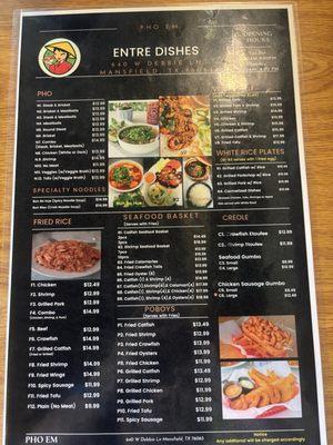 Page 1/2 of menu