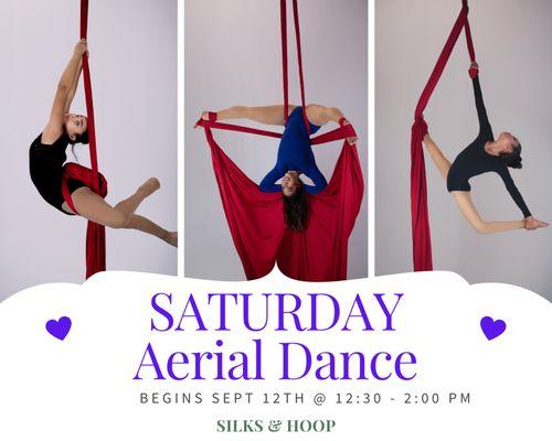 Aerial classes on silks and hoops on Saturdays!