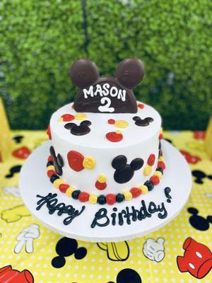 My sons Mickey Mouse cake! Chocolate cake with strawberries, it was delicious!