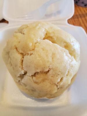 Steamed Pork Bun, not very appealing on the outside.