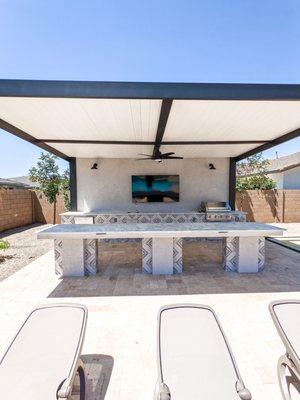 Pergola with lights and fan