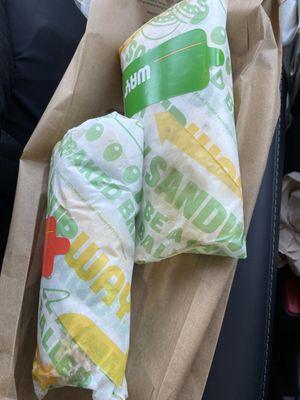 A foot long cut in half and packaged into their own separate wraps, super helpful!