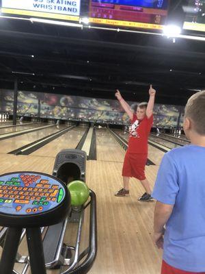 My grandson hit a strike .