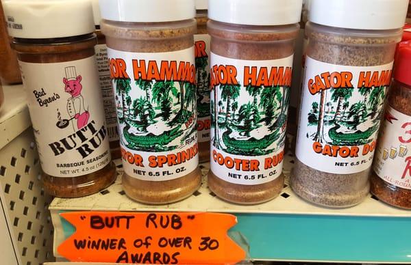 The most popular rub in the store is called "Butt Rub", followed closely by "Cooter Rub". Who knew?