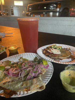 asada quesadilla and cheese mulita w a watermelon agua fresca