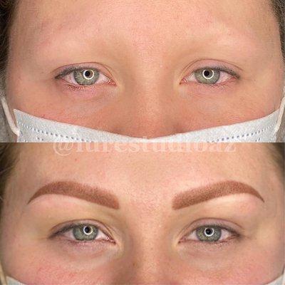 Powder brow on client with trichotillomania